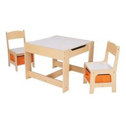 Kids wooden storage table and chair set; natural; melamine; set of 3