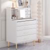 Vanity Makeup Table with Mirror and Retractable Table; Storage Dresser for Bedroom with 7 Drawers and Hidden Storage; White