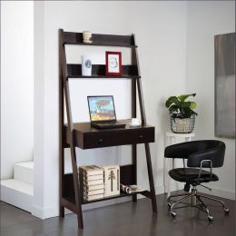 Contemporary Style Ladder Home Office Desk With 3 Open Shelves and 1 Drawer; Brown; DunaWest