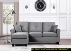 Reversible Configuration 1pc Sectional Sofa with 2 Pillows Gray Velvet Fabric Upholstered Tufted Back Living Room Furniture