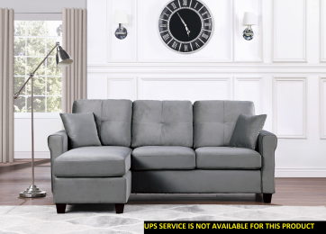 Reversible Configuration 1pc Sectional Sofa with 2 Pillows Gray Velvet Fabric Upholstered Tufted Back Living Room Furniture