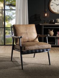 Anzan Accent Chair in Berham Chestnut Top Grain Leather &amp; Matt Iron Finish 59949