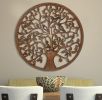 Dunawest 36 Inch Round Wooden Wall Art Decor; Tree of Life Art; Carved Cutout design; Sitting Birds; Walnut