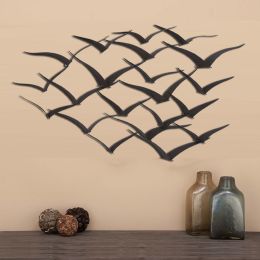 Benzara Metal Flock of Flying Birds Wall Decor; Black