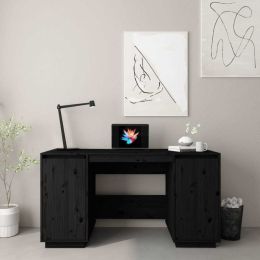 vidaXL Desk Black 55.1"x19.7"x29.5" Solid Wood Pine