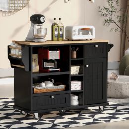 Kitchen Island Cart with Storage Cabinet and Two Locking Wheels; Solid wood desktop; Microwave cabinet; Floor Standing Buffet Server Sideboard for Kit