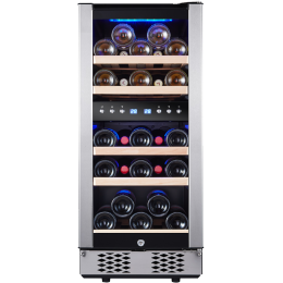 30 Bottles/15 Inch Dual Zone Low Noise Wine Cooler Refrigerator ; Small Wine Refrigerator for Home Bar with Digital Temperature Control; Glass Front D