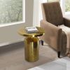 Zoe 19 Inch Modern Industrial Round Metal Side Accent Table with Pedestal Base; Glossy Brass; DunaWest