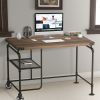 Industrial Metal Writing Desk With Wooden Top; Brown and Black; DunaWest