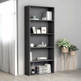 vidaXL 5-Tier Book Cabinet Gray 31.5"x11.8"x74.4" Engineered Wood