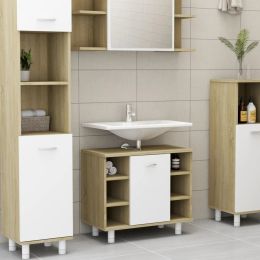 vidaXL Bathroom Cabinet White and Sonoma Oak 23.6"x12.6"x21.1" Engineered Wood