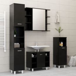 vidaXL 4 Piece Bathroom Furniture Set Black Engineered Wood