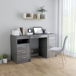 vidaXL Desk High Gloss Gray 55.1"x19.7"x29.9" Engineered Wood