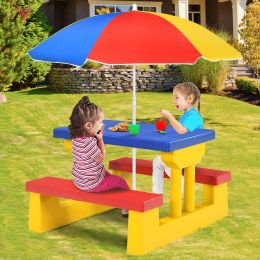 Kids Picnic Table Set W/Removable Umbrella Indoor Outdoor Garden Patio