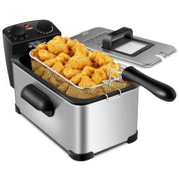 3.2 Quart Electric Deep Fryer 1700W Stainless Steel Timer Frying Basket