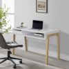 47 Inch Rectangular 2 Tone Wood Home Office Desk; Large Open Cubby Space and Drawer; White; Brown; DunaWest