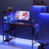 Double Sided 44 Inch Computer Desk with LED Light Gaming Desk with 4 Shelves Carbon Fiber