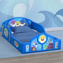 Baby Shark Plastic Sleep and Play Plastic Toddler Bed with Attached Guardrails - Toddler Size Bed