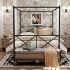 Metal Canopy Bed Frame, Platform Bed Frame Queen with X Shaped Frame Queen Black