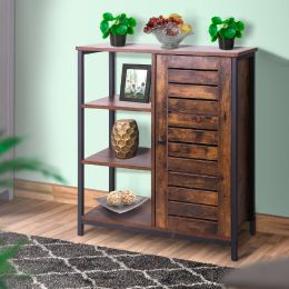 Wooden Storage Cabinet with Shutter Door and 3 Compartments; Rustic Brown; DunaWest