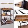 Bar Serving Cart 3-Tier Rustic Mobile Kitchen Serving cart; Movable Tray Industrial Vintage Style Wood Metal Serving Trolley Wine Bar Cart with Wheels