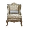 32 Inch Accent Chair; Wingback; Taupe Fabric; Faux Silk Flowers; Gold