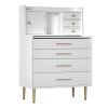 Vanity Makeup Table with Mirror and Retractable Table; Storage Dresser for Bedroom with 7 Drawers and Hidden Storage; White