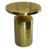 Zoe 19 Inch Modern Industrial Round Metal Side Accent Table with Pedestal Base; Glossy Brass; DunaWest