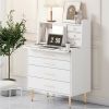 Vanity Makeup Table with Mirror and Retractable Table; Storage Dresser for Bedroom with 7 Drawers and Hidden Storage; White