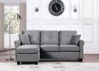 Reversible Configuration 1pc Sectional Sofa with 2 Pillows Gray Velvet Fabric Upholstered Tufted Back Living Room Furniture