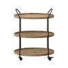 23 Inch Wood Bar Cart with 3 Tier Storage Trays and Metal Frame; Brown; DunaWest