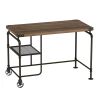 Industrial Metal Writing Desk With Wooden Top; Brown and Black; DunaWest