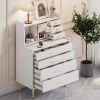 Vanity Makeup Table with Mirror and Retractable Table; Storage Dresser for Bedroom with 7 Drawers and Hidden Storage; White