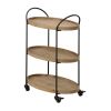 23 Inch Wood Bar Cart with 3 Tier Storage Trays and Metal Frame; Brown; DunaWest