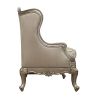 32 Inch Accent Chair; Wingback; Taupe Fabric; Faux Silk Flowers; Gold