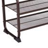 Industrial 3 Tier Wood Top Shoe Rack with Metal Base; Black and Brown; DunaWest