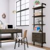 Industrial Bookshelf with Drawers; 4 Shelf Wall Mounted Ladder Bookcase with Storage; Dark Brown Finish