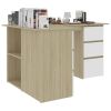 vidaXL Corner Desk White and Sonoma Oak 57.1"x39.4"x29.9" Engineered Wood