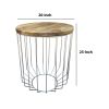 25 Inch Mango Wood Round Side End Accent Table; Tapered Slatted Cage Design; Handcrafted; Natural; Chrome; DunaWest