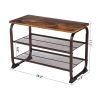 Industrial 3 Tier Wood Top Shoe Rack with Metal Base; Black and Brown; DunaWest