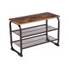 Industrial 3 Tier Wood Top Shoe Rack with Metal Base; Black and Brown; DunaWest