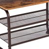 Industrial 3 Tier Wood Top Shoe Rack with Metal Base; Black and Brown; DunaWest