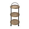 23 Inch Wood Bar Cart with 3 Tier Storage Trays and Metal Frame; Brown; DunaWest