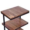 Industrial End Table with 3 Tier Wooden Shelves and Metal Frame; Brown and Black; DunaWest