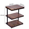 Industrial End Table with 3 Tier Wooden Shelves and Metal Frame; Brown and Black; DunaWest