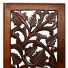 Mango Wood Wall Panel Hand Crafted with Leaves and Scroll Work Motif; Brown