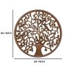 Dunawest 36 Inch Round Wooden Wall Art Decor; Tree of Life Art; Carved Cutout design; Sitting Birds; Walnut