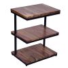 Industrial End Table with 3 Tier Wooden Shelves and Metal Frame; Brown and Black; DunaWest