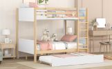 Full over Full Bunk Bed with Storage Shelves;  Twin Size Trundle and Ladder