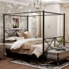 Metal Canopy Bed Frame, Platform Bed Frame Queen with X Shaped Frame Queen Black